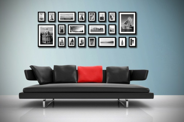 decorar con fotos azules paredes cojines