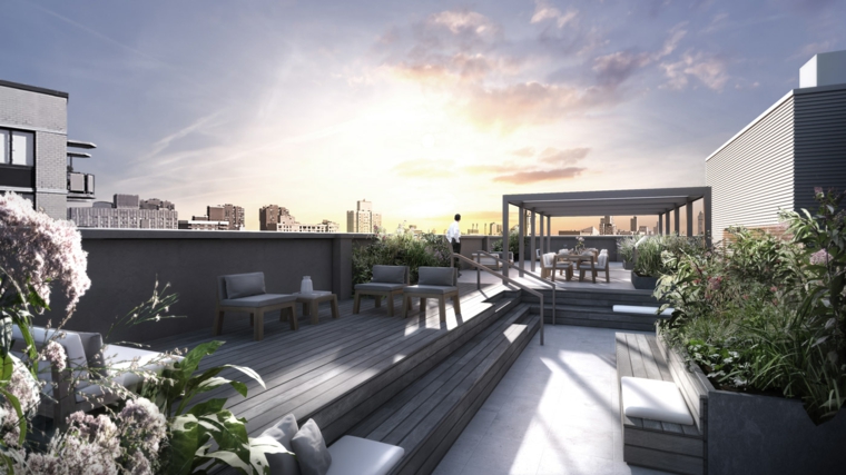 diseno terraza moderna larga pergola ideas