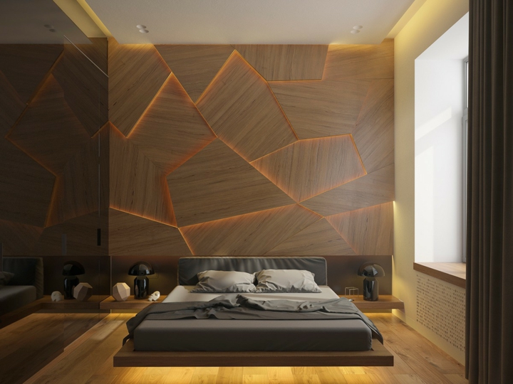 dormitorio iluminacion negro lamparas paneles