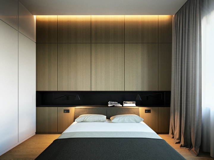 dormitorio iluminacion superior cortinas madera