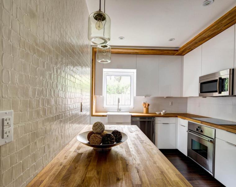 cocina blanca encimera madera originales diseños