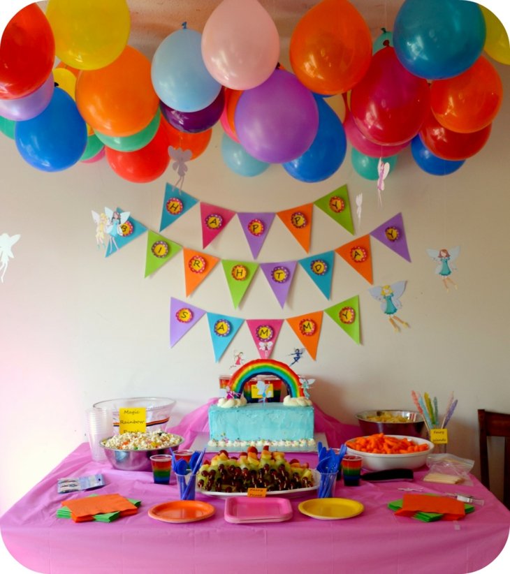 ideas decoracion cumpleaños coloridos esferas techo