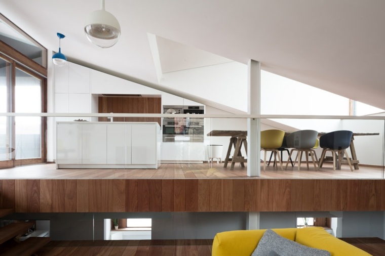 interior casa moderno sofa amarilla cocina comedor otro nivel ideas