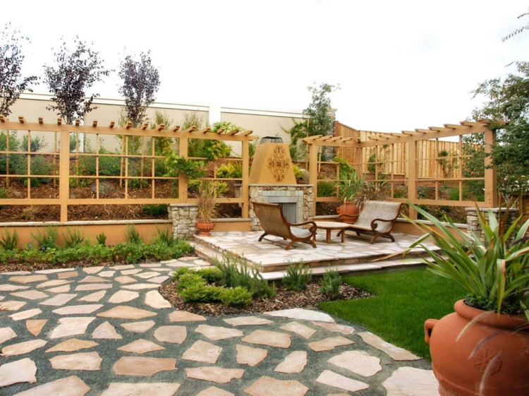 variaciones con jardineras de terracota jardines detalles rocas muebles plantas