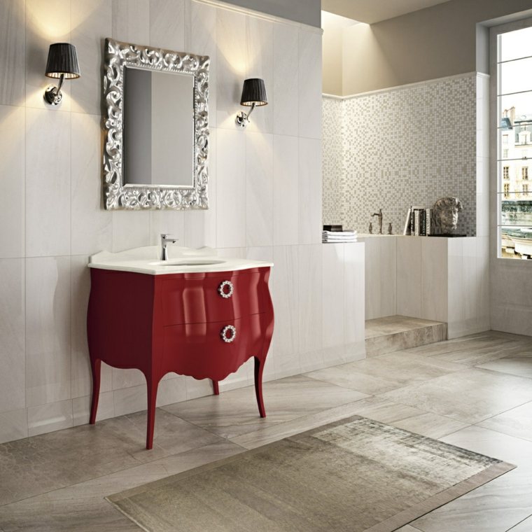 muebles bano diseno clasico lavabo rojo ideas