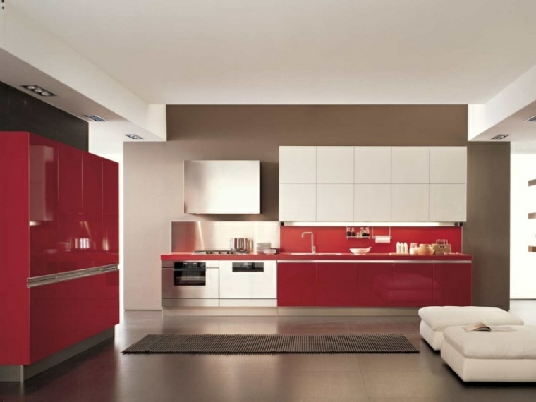 muebles cocina rojos diseño moderno