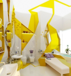 Baños de color amarillo - muebles y accesorios brillantes