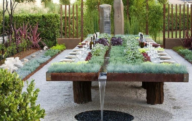 original diseño mesa fuente plantas