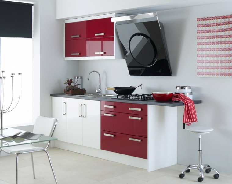 cocina moderna blanco rojo