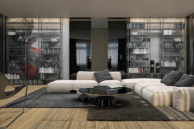 salon moderno industrial suelo madera