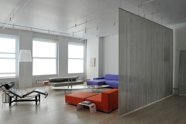 cortina separador ambientes espacios sillas