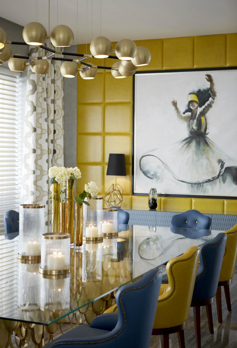 pared de color amarillo en el comedor decoracion interiores verano comedor muebles cuero ideas