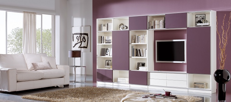 muebles de salón en dos colores dispositivos de almacenamiento estanteria color rosa madera ideas