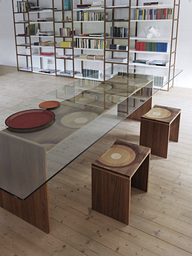 estantería simple en el comedor dispositivos de almacenamiento estanteria libros comedor mesa cristal ideas