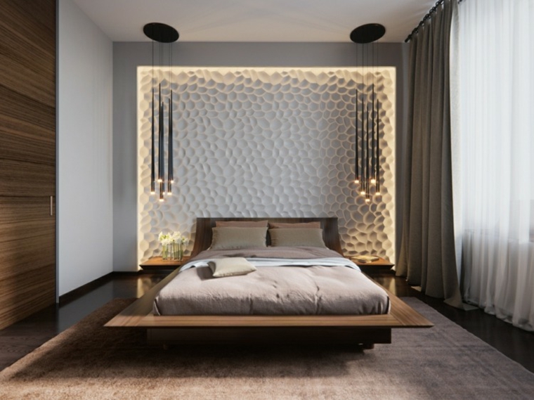 dormitorio iluminacion pared brillantes color plata ideas