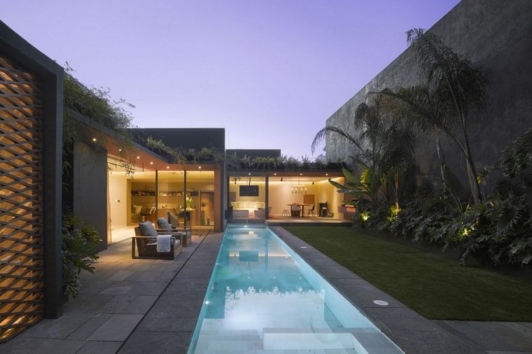 fotos de piscinas muebles jardin ceped palmeras ideas