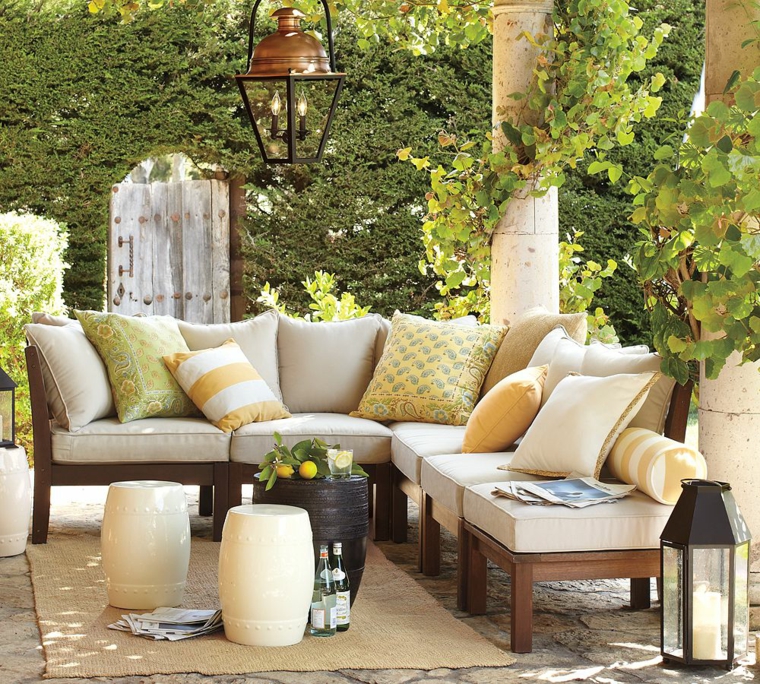 iluminacion farolas grandes jardin muebles madera ideas