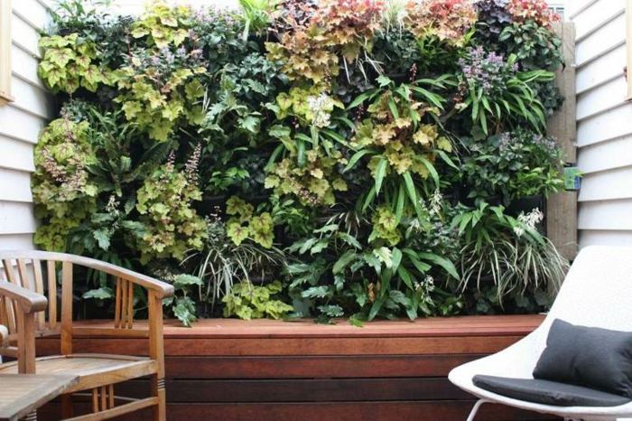 jardin vertical plantas efectos muebles sillas