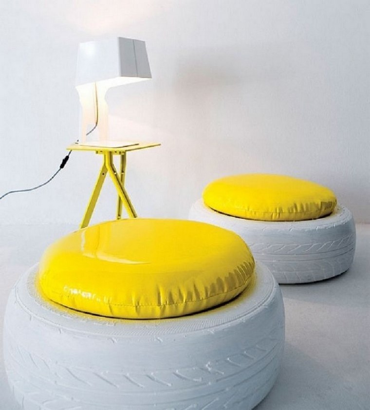 muebles reciclaje neumaticos pintados color blanco ideas