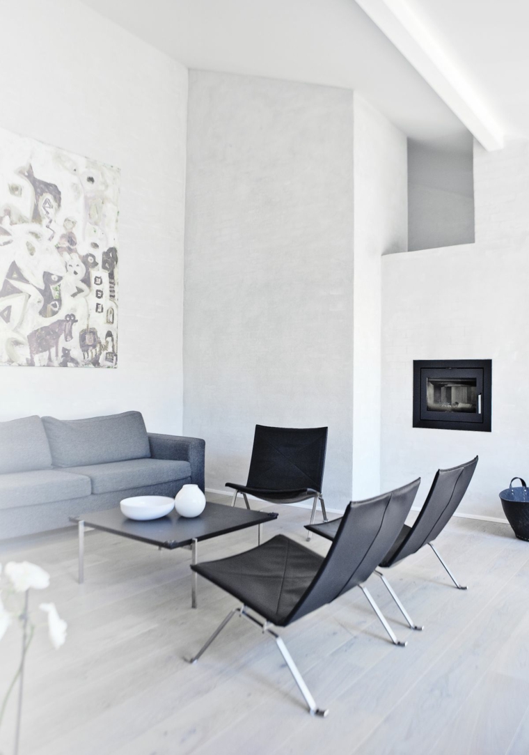 sala estar blanca chimenea moderna 
