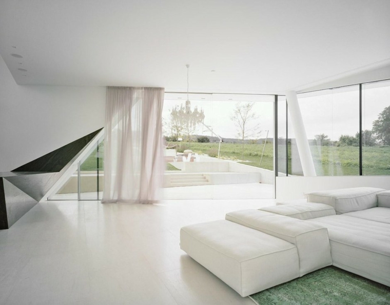 sala estar minimalista blanca detalles