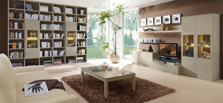 salon moderno mueble estantes libros
