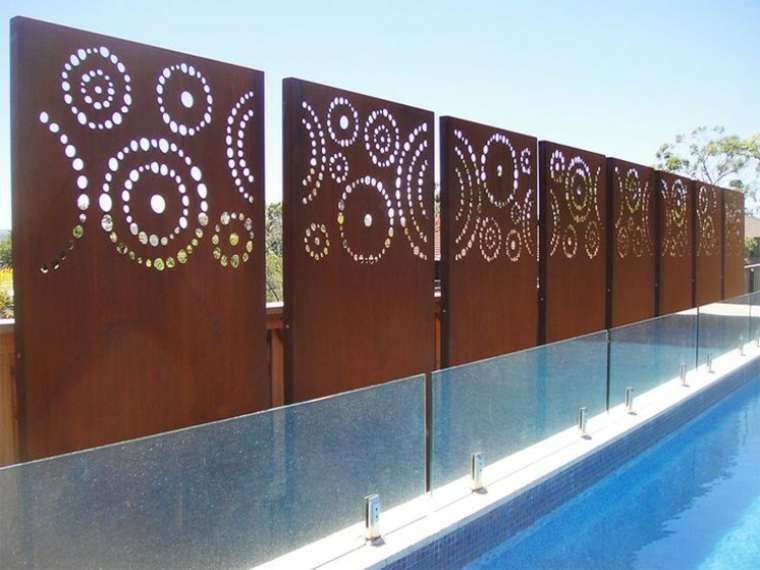 acero puro corten jardin paneles decoracion motivos geometricos ideas