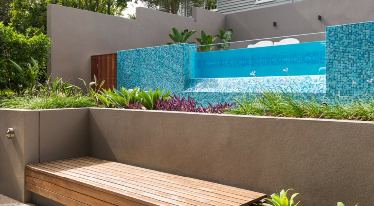 banco madera jardin piscina moderna ideas