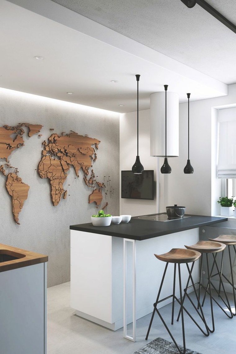 cocina pequeña con barra cocina creativa diseno detalles decoracion pared ideas