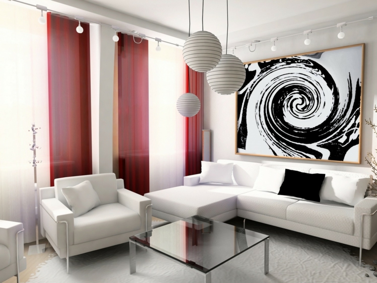 apartamento moderno cortinas rojas