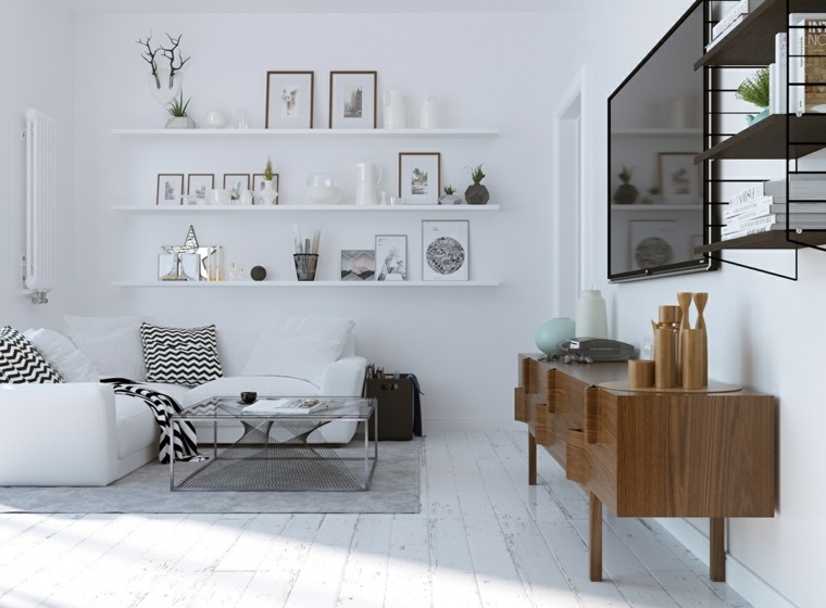 estantes en la pared del salón escandinavo diseno escandinavo interiores estantes blancos ideas