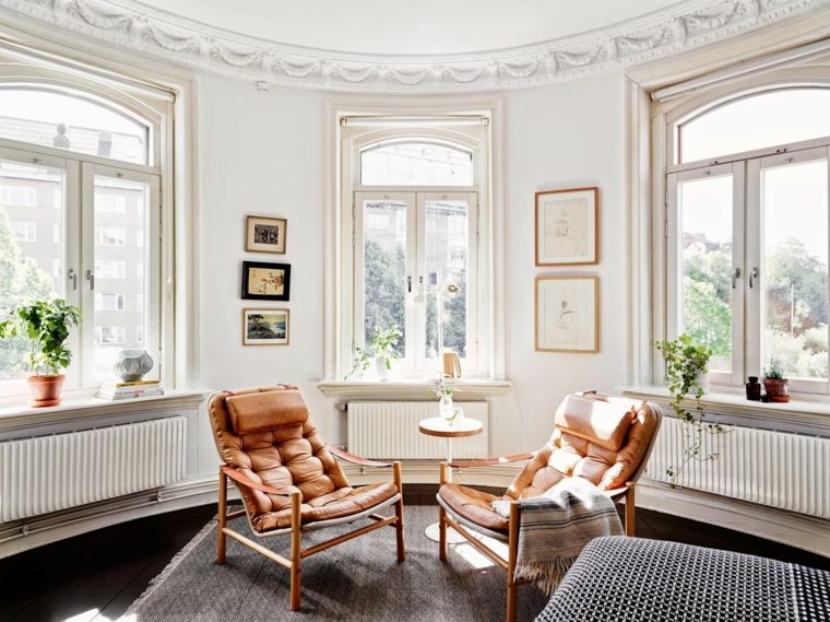 diseno estilo escandinavo sillones cuero salon ideas