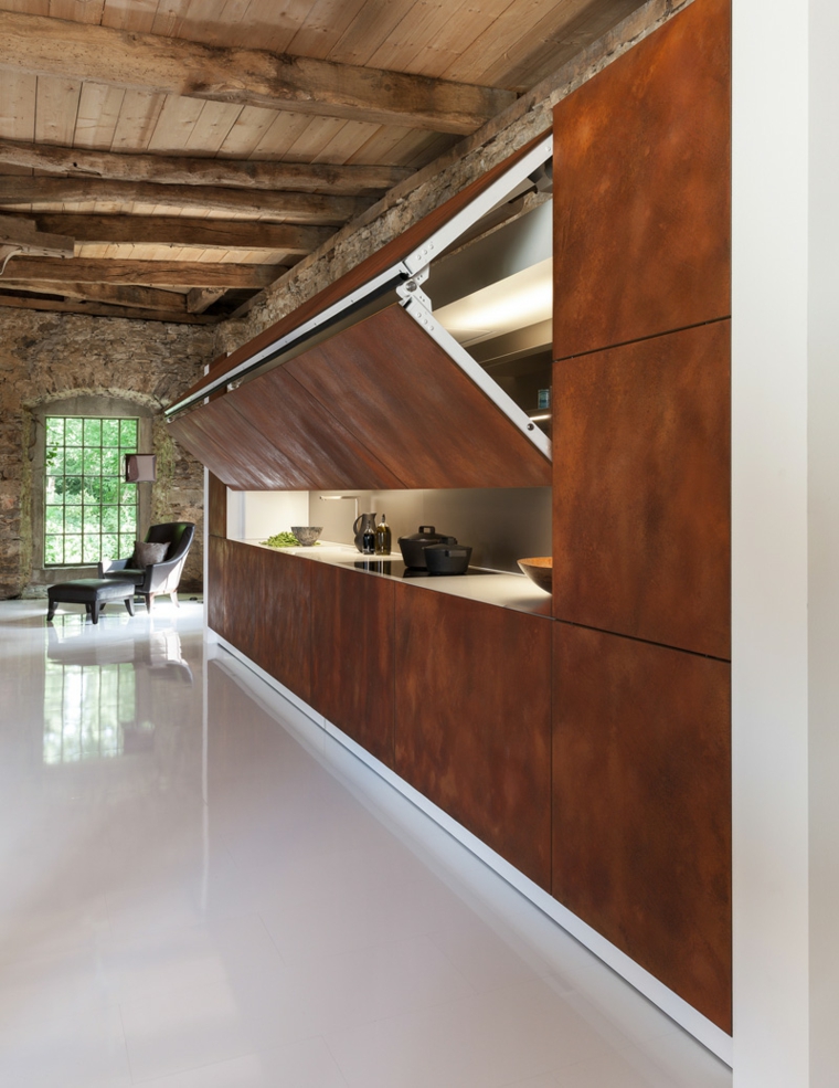 original cocina gabinetes acero corten