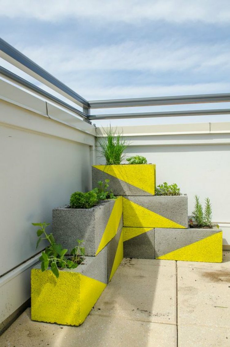 plantadores maceteros bloques cemento pintados