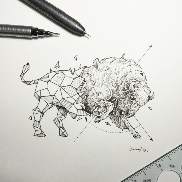 bestias geométricas de Kerby Rosanes animal toro bestia formas geometricas