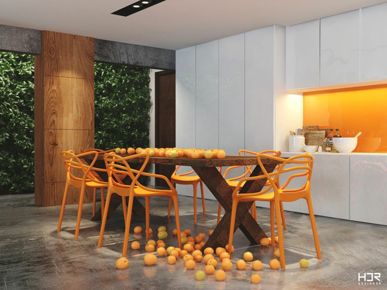 comedor color naranja hdr designer
