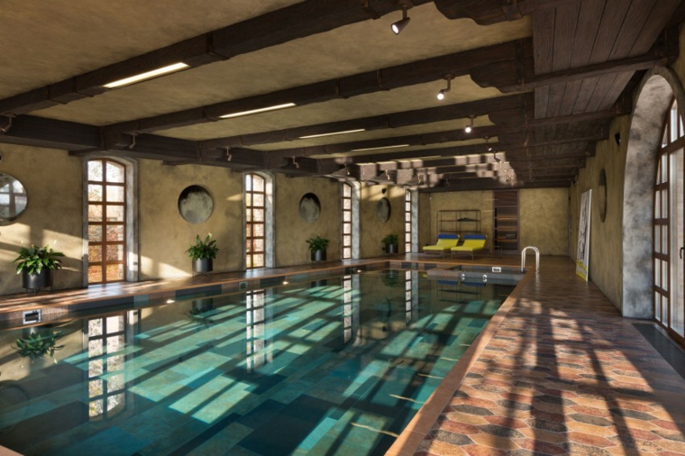 losas muy bonitas en el suelo que rodea la piscina construccion piscinas dentro casa disenos ventanas ideas