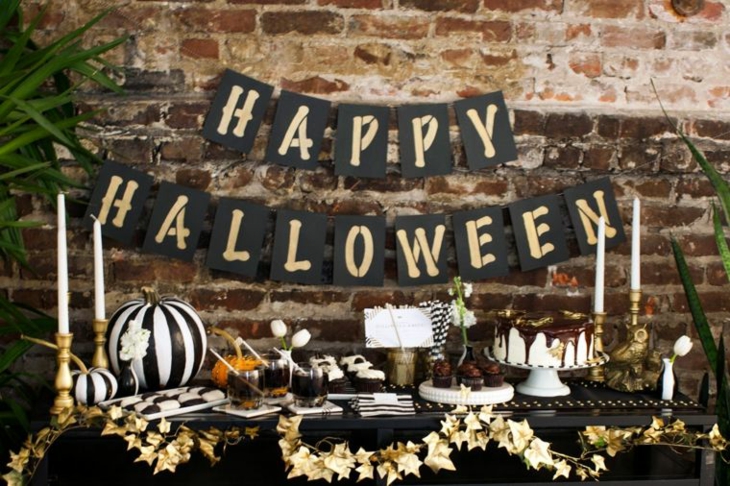 decoracion halloween carteles colores mesas