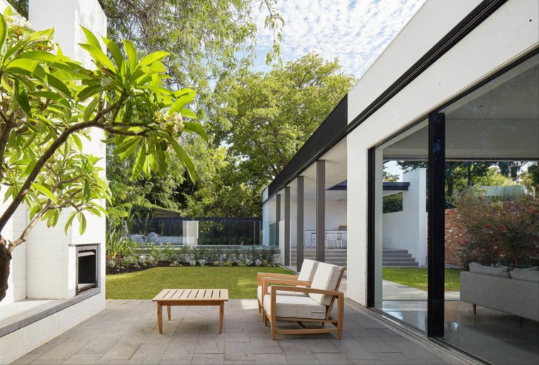jardín moderno con chimenea diseno jardin moderno David Barr Architect ideas