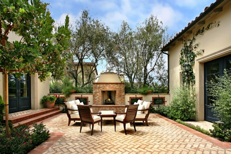 ideas interesantes para el diseño del jardín diseno jardin moderno chimenea estilo mediterraneo ideas