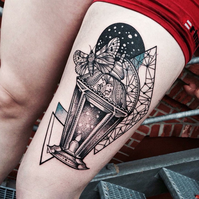 tatuajes con originales compilaciones de formas geométricas farol mariposa noche cristalera tatuaje