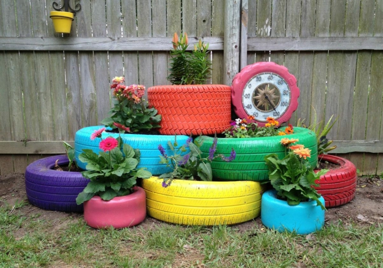 ideas creativas manualidades jardin macetas viejos neumaticos original