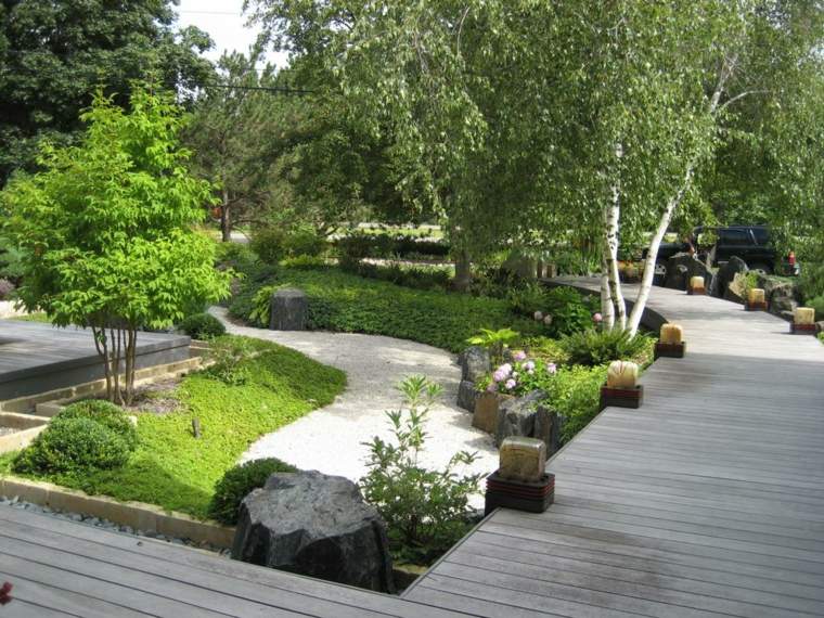 jardin estilo zen plataforma madera