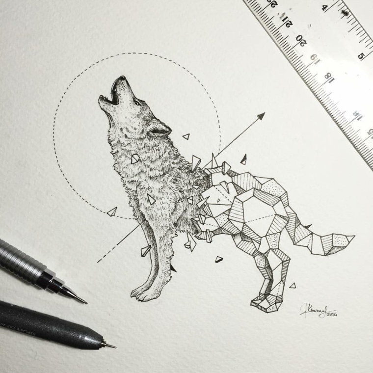 diseño de lobo con formas geométricas original diseno tatuaje lobo
