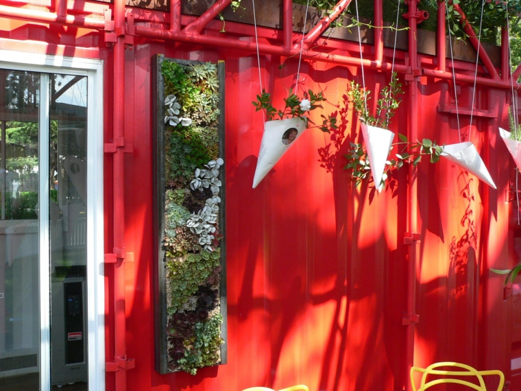 macetas colgantes en el jardín paredes decoracion macetas plantas vertical jardin ideas
