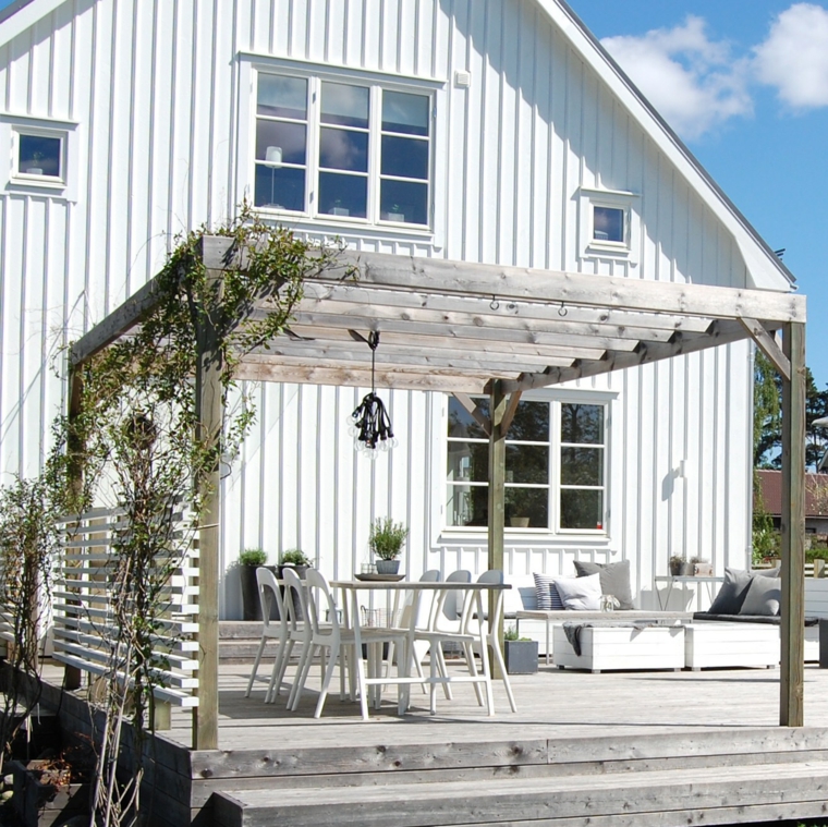 pergolas diseno moderno jardin casa blanca ideas