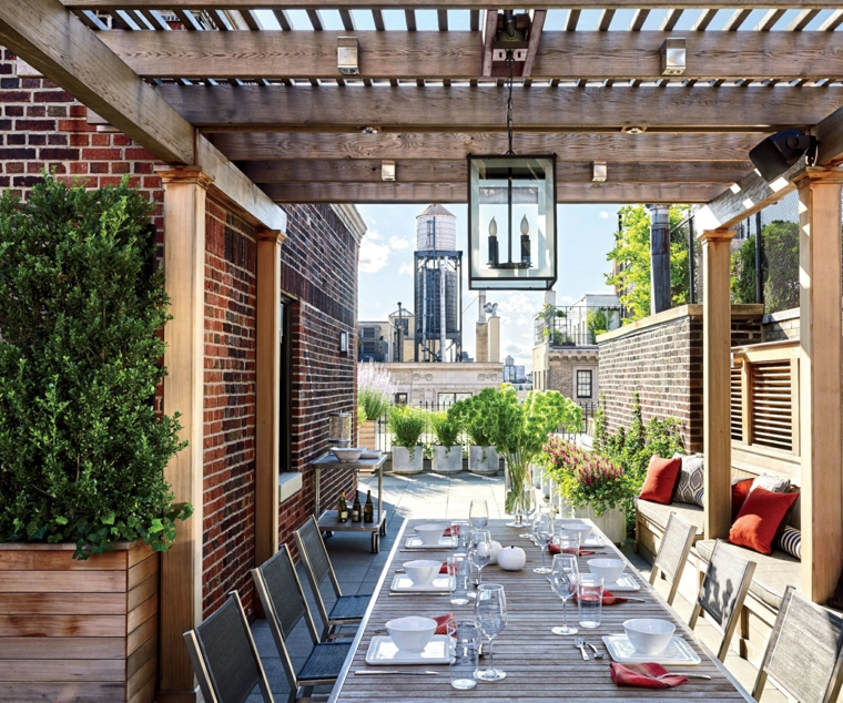 pergola diseno moderno jardin terraza madera comedor aire libre ideas