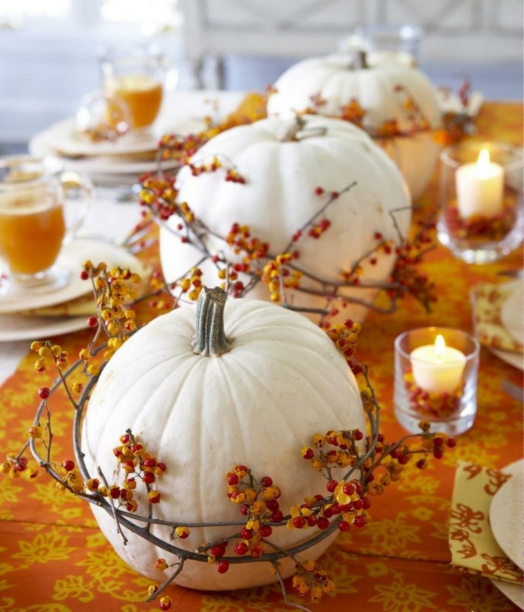 decoración con calabazas mesa