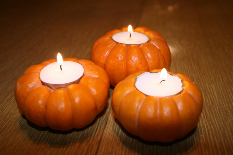 decoración con calabazas velas
