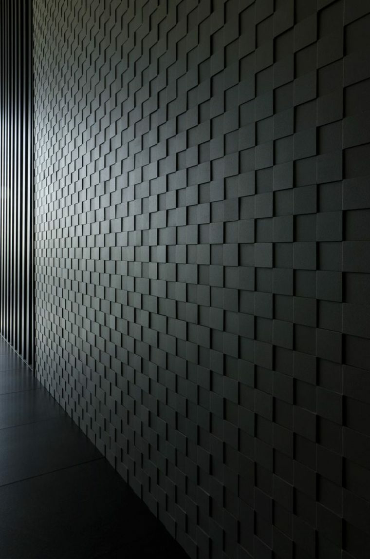 cuadrados negros forman esta pared decoracion de paredes 3D color negro geometrico ideas